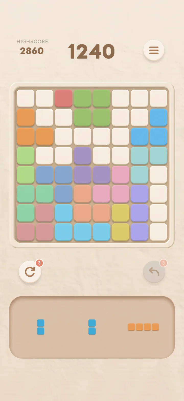 The same game of Bloxi in light mode and in the hand-made dark mode.