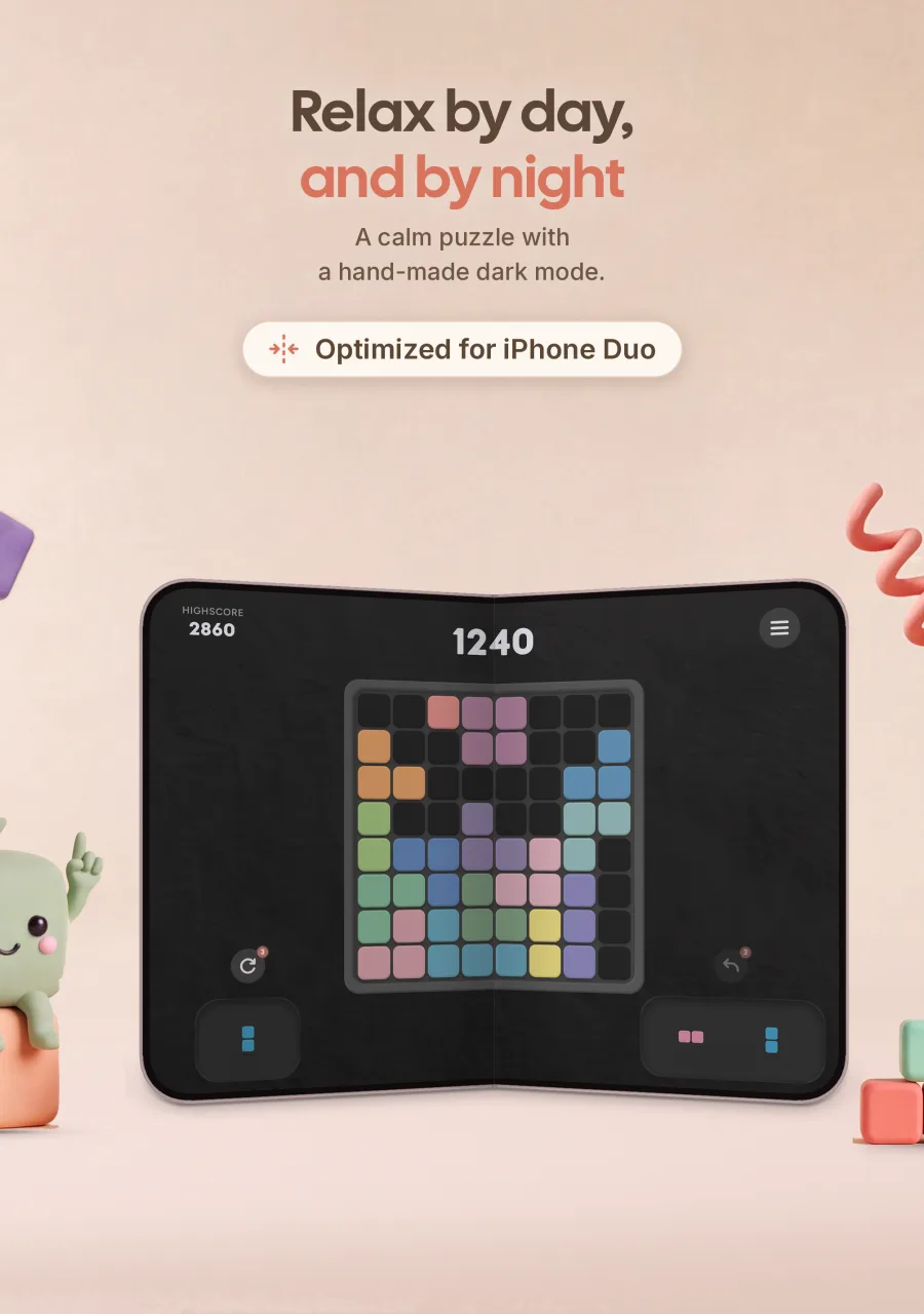 Bloxi on iPhone Duo, opened in landscape.