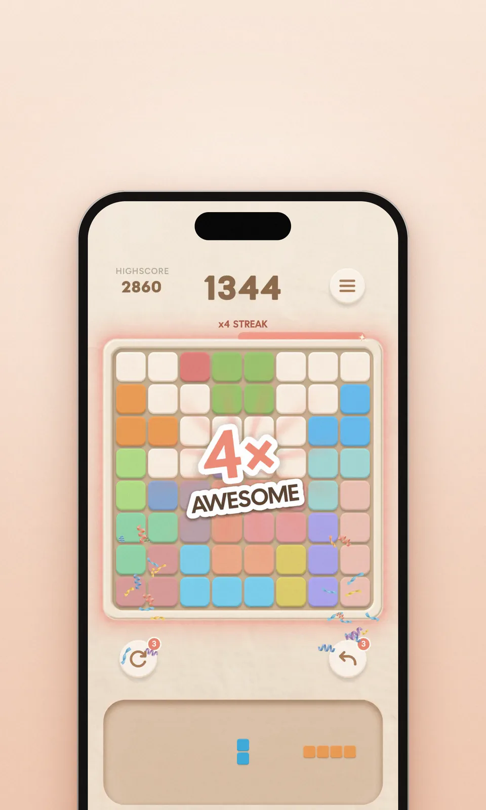Bloxi auf dem iPhone: eine 4×-Combo auf dem Spielfeld