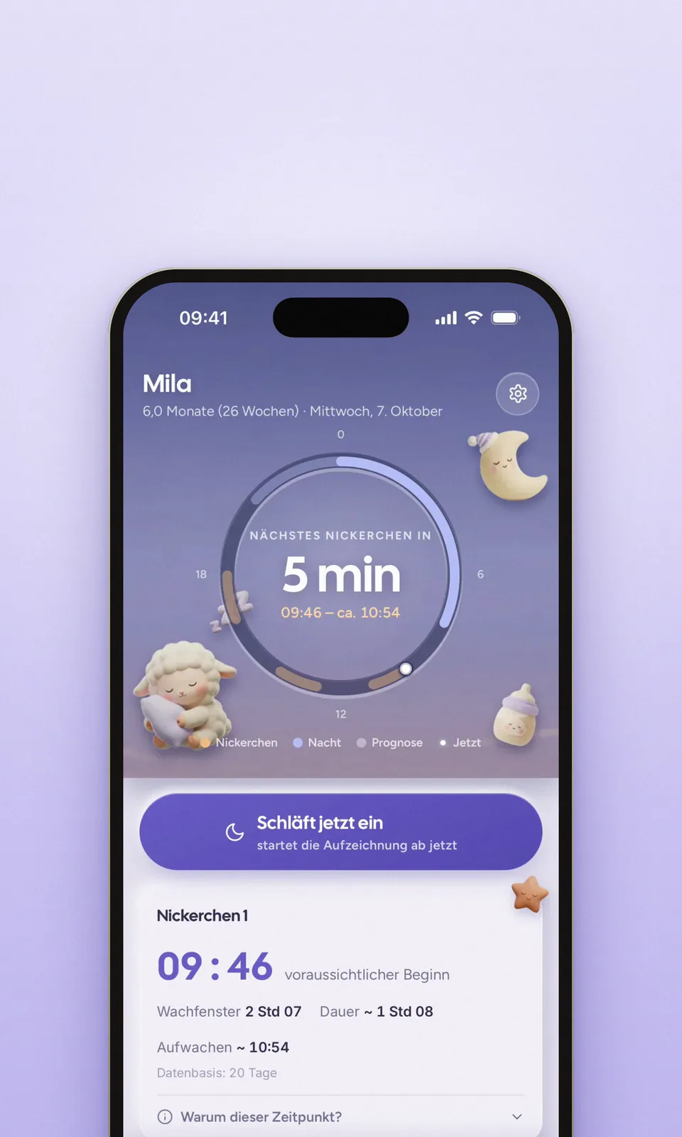 yuna auf dem iPhone: das nächste Nickerchen in 5 Minuten