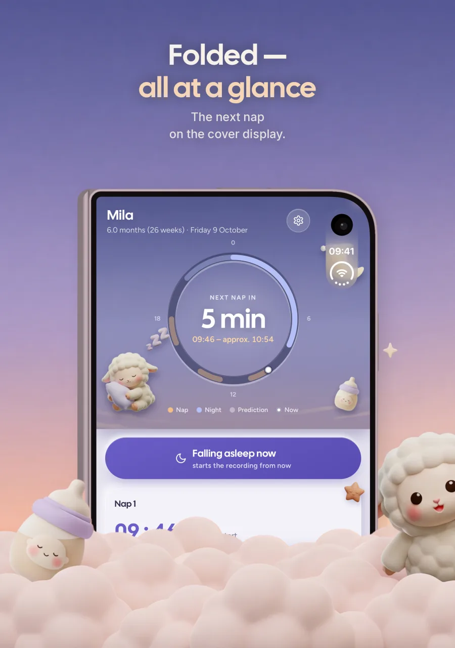yuna on iPhone Duo, folded: the next nap on the cover display.
